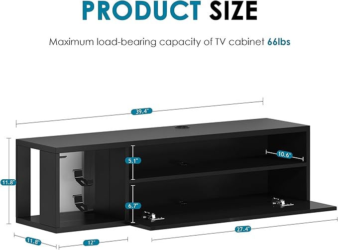 SogesHome 39'' Floating TV Stand with LED Lights, Wall Mounted Entert...