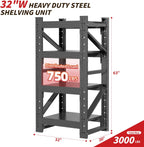32" W Garage Shelving,4-Tier Heavy Duty Storage Shelves Unit with Adjustable Metal Shelf for Warehouse,Basement,Workshop,3000LBS,32" W x 20" D x 63" H,Black