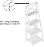 4-Tier Ladder Bookshelf - Freestanding Shelved Bookcase with X-Back Frame and Leaning Look - Display Shelves for Home or Office by Lavish Home (White)