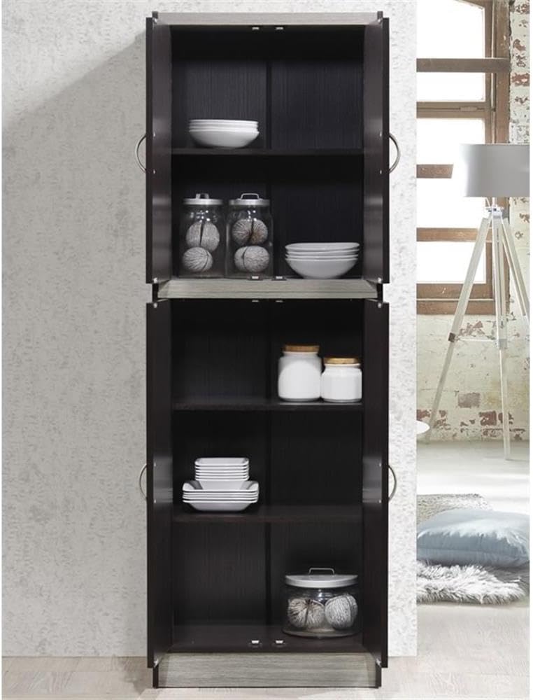 Home Square 4 Shelf Kitchen Pantry Set in Chocolate-Grey (Set of 2)