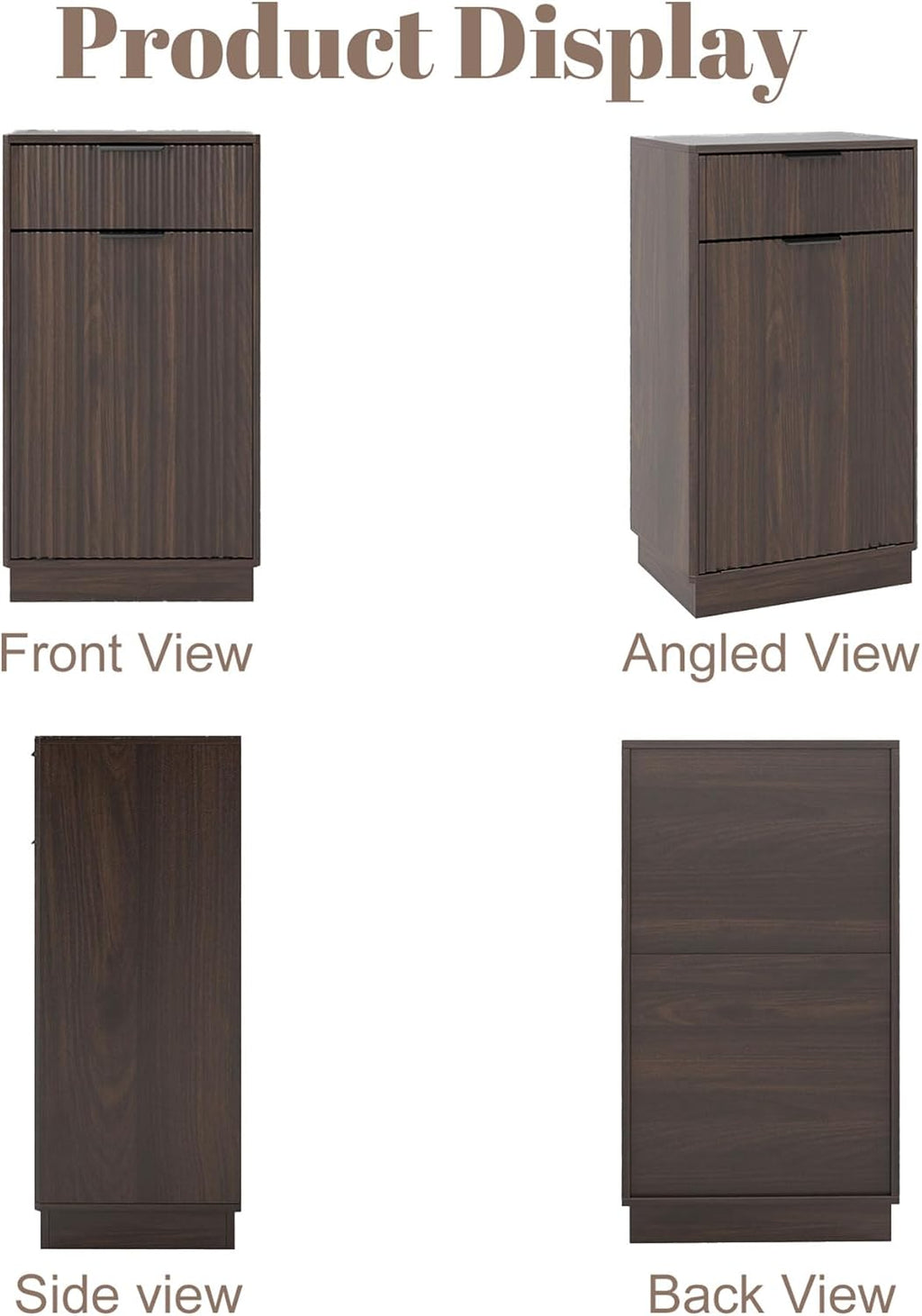 Tilt Out Trash Can Cabinet, Hidden Garbage Can Cabinet with Storage Drawers, Wave-Textured Front, 10 Gallon, Walnut