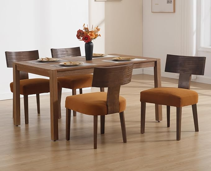 chairus Farmhouse Dining Chairs Set of 4, Upholstered Accent Chairs with Wood T-Shape Back Armless Kitchen Chairs with Soft Pad, Velvet Brown
