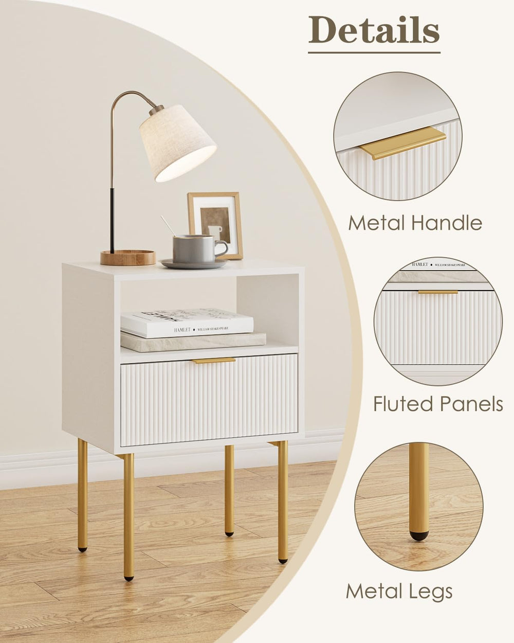 Aienvey Night Stand, Modern Nightstand with Drawers, Bedside Table, Gold Smal...