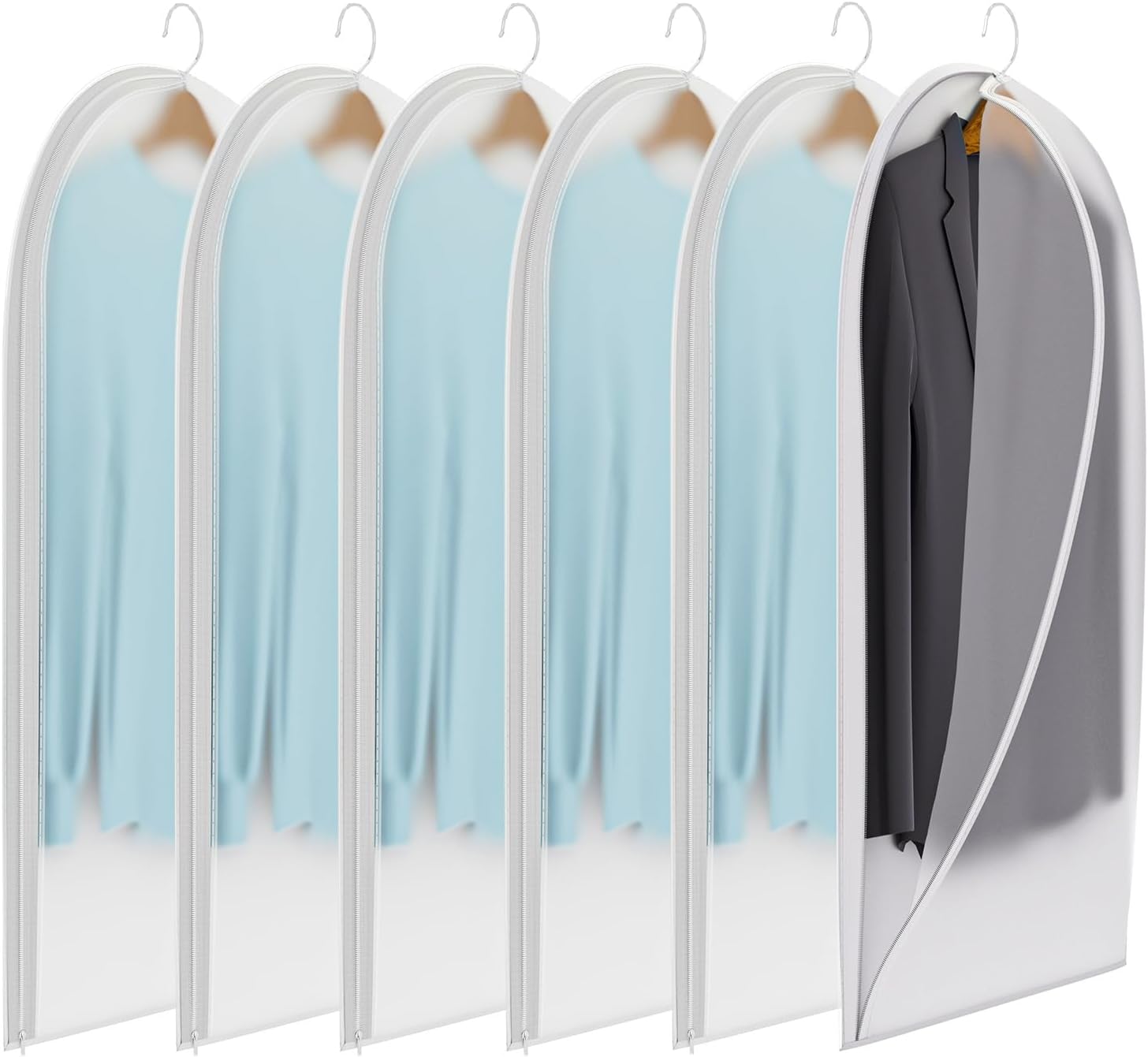 Clear Garment Bags for Hanging Clothes,40in Dress Clothing Suit Coat for Sweater Closet Storage Translucent Garment Dress Hanging Garment Bags Clothes Covers (6-Pack)
