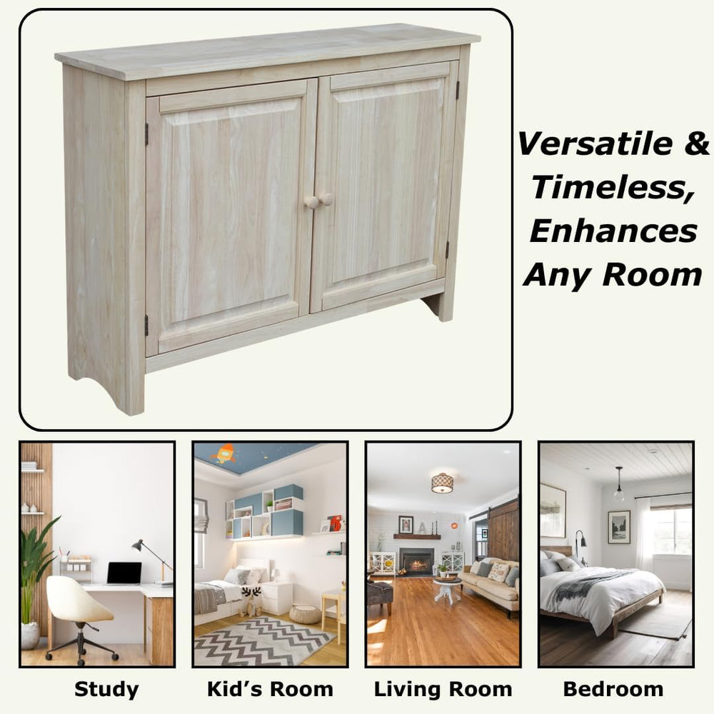 Solid Wood Hall Cupboard - 34" H, Unfinished