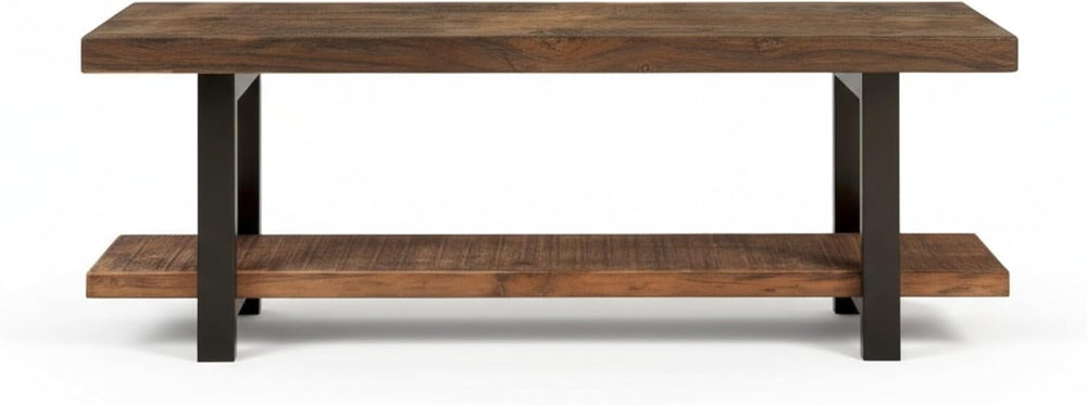 Pomona Solid Wood Entryway Bench with Shoe Rack, Rustic Brown, 48 Inch | Mode...