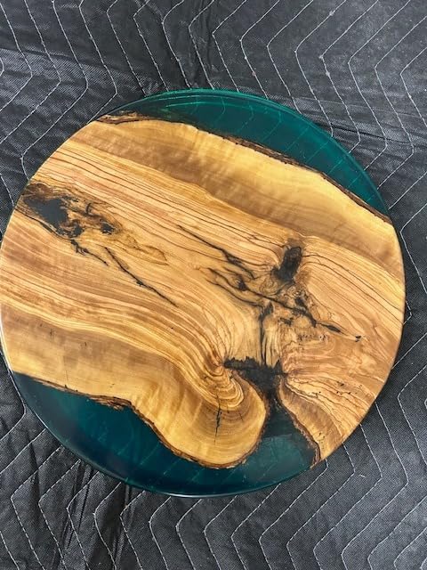 Handcrafted Olive Wood and Walnut Nesting Tables with Resin Inlay, Round Tops, Hairpin Legs, Set of 3 (Green, Olive)