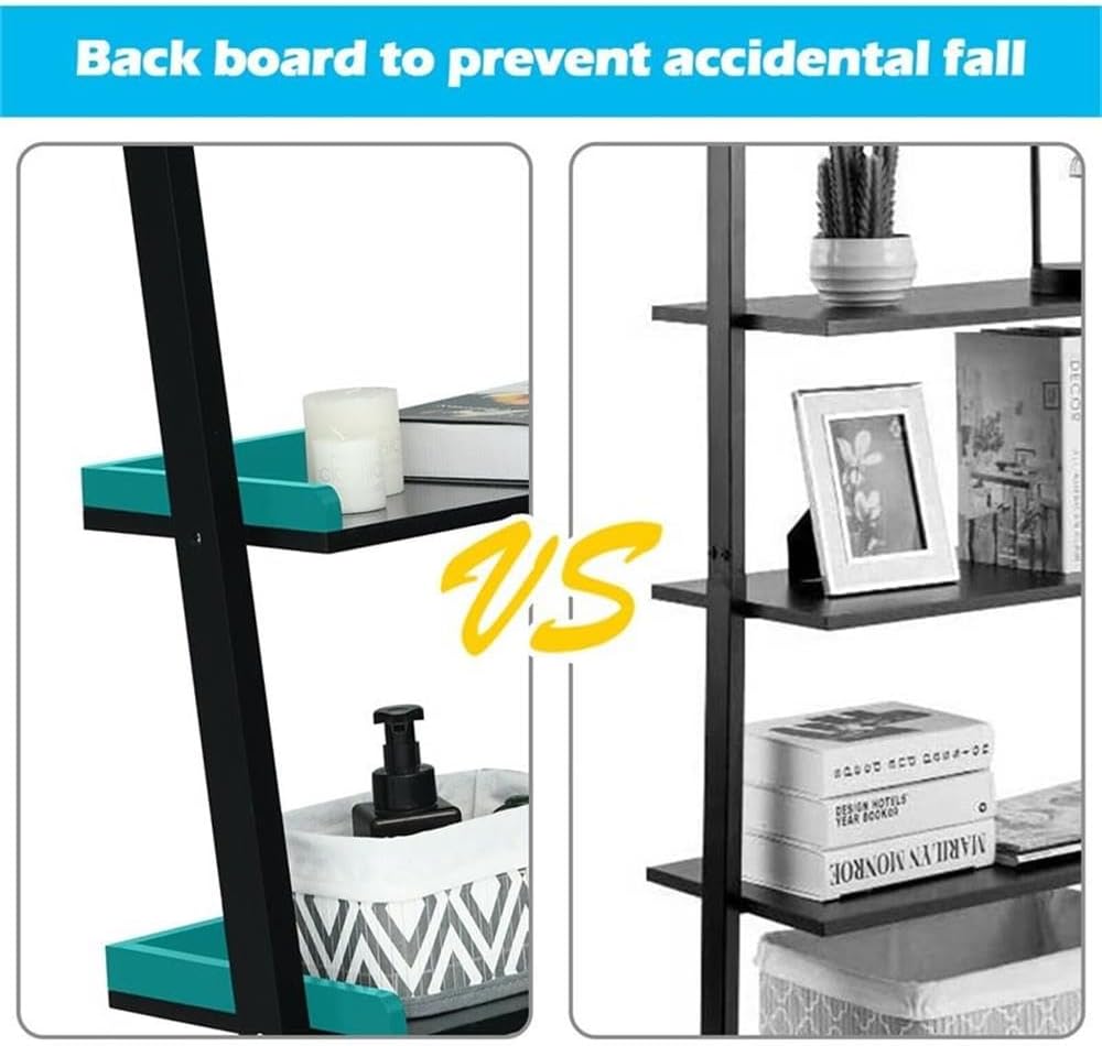 Pemberly Row 5-Tier MDF Ladder Shelves, Black Finish, 74.5" H x 13" W x 23" L, Wall-Leaning Design, Contemporary Storage Unit for Living Room, Study, or Bathroom Decor