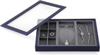 Dark Blue Jewelry Display Tray Ring Necklace Earring Bangle Organizer Multifunctional Storage Case for Jewelry Showcase (Long Necklace Tray)