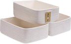 Large Shallow Organizing Baskets 15x11x5.1 Inches - Rope Woven Storage Bins for Bathroom, Shelves, Cube Closet, Off White 3 Packs
