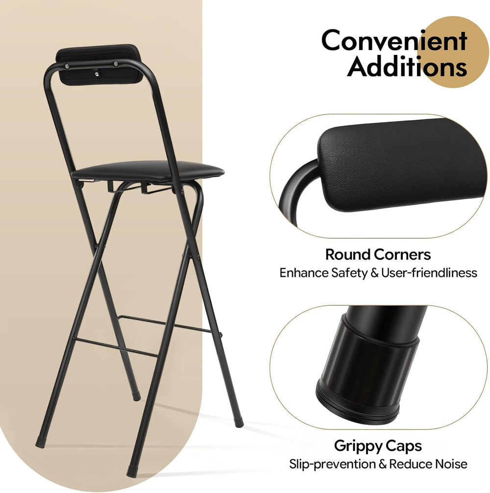 Foldable Bar Chair, 29.53" Tall Folding Chair Portable Stools with Backr...
