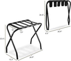 Bartnelli 2-Pack Folding Luggage Rack Collapsible Metal Suitcase Stand with Durable Black Nylon Straps- for Bedroom, Guest Room, or Hotel (Black Steel)