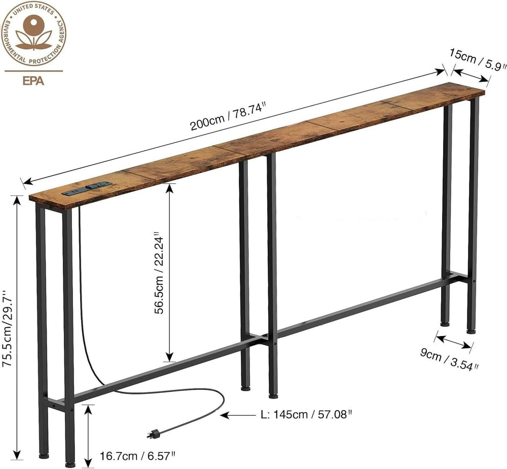 Keelian 70" Narrow Console Sofa Table with Power Outlets & 2 USB Por...