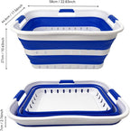 SAMMART 42L (11 gallon) Collapsible Plastic Laundry Basket - Foldable Pop Up Storage Container/Organizer - Space Saving Hamper/Basket (1, White/Dark Blue)