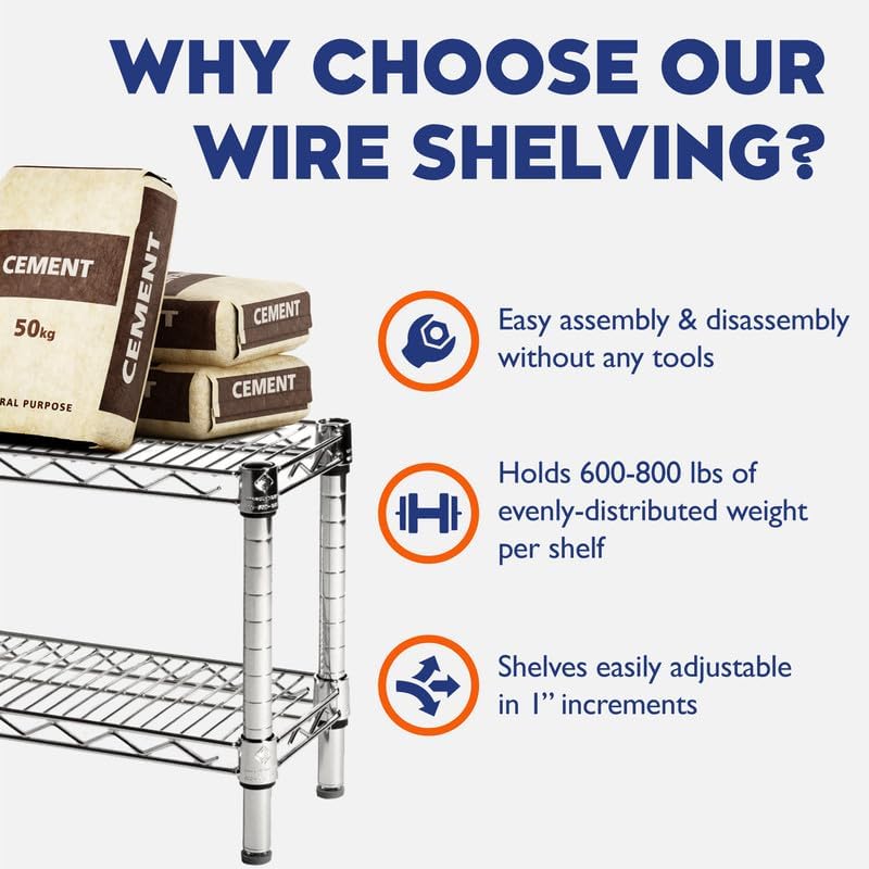 Shelving Inc. 24" d x 72" w Chrome Wire Shelving with 2 Tier Shelves, Weight Capacity 800lbs Per Shelf