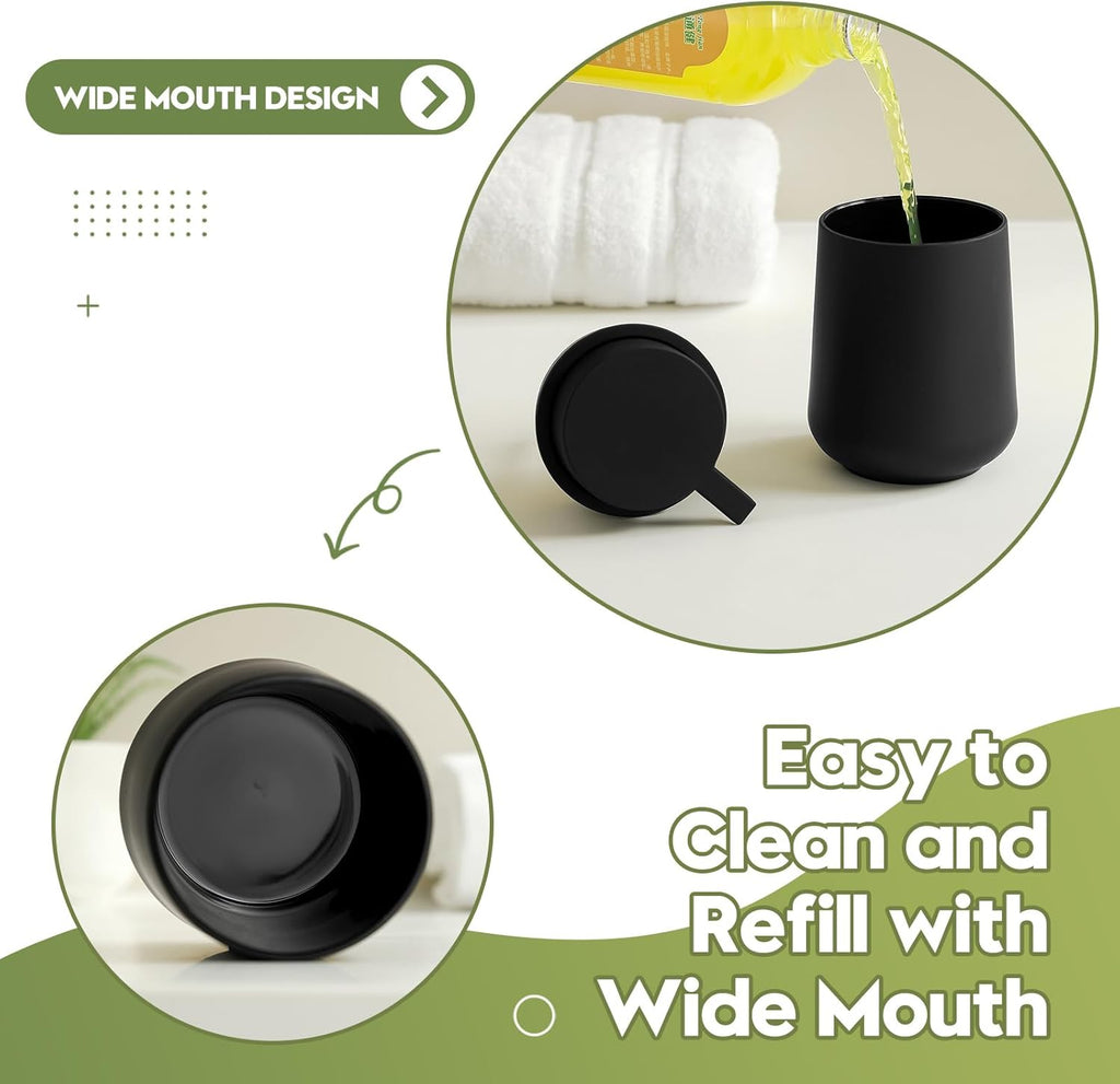 Matte Black Bathroom Accessories 2 Piece Set Plastic Soap Dispenser and Toothbrush Holder for Modern Bathroom Decor
