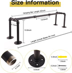 54” Wall Mounted Clothes Rack, Industrial Pipe Black Iron Garment Bar, Heavy-Duty Detachable Clothing Rod, Multi-Purpose Metal Wall display Hanging Pole for Closet Storage, Laundry Room 4 Base