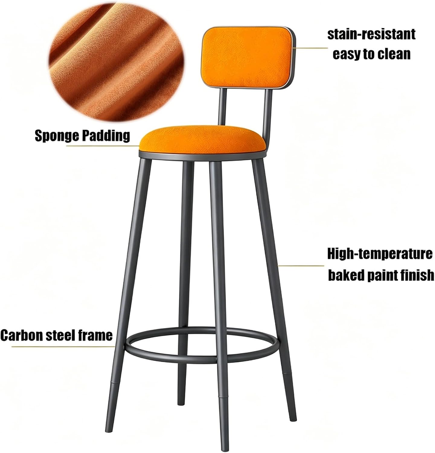 Tall Executive Office Chair, Metal Frame Side Chair, Commercial Stainless Steel Stool, Bar Stools, for Small Spaces Home Bedroom Study(Orange,75cm)