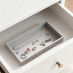 JEUIHAU 15 Pack Velvet Jewelry Organizer Trays, 8.3 x 5 Inch Stackable Drawer Inserts, Jewelry Storage Trays for Earrings Rings Necklaces, Gray
