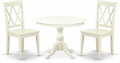 East West Furniture HBCL3-LWH-W 3 Piece Dinette Set for Small Spaces Contains a Round Dining Table with Pedestal and 2 Dining Chairs, 42x42 Inch, Linen White