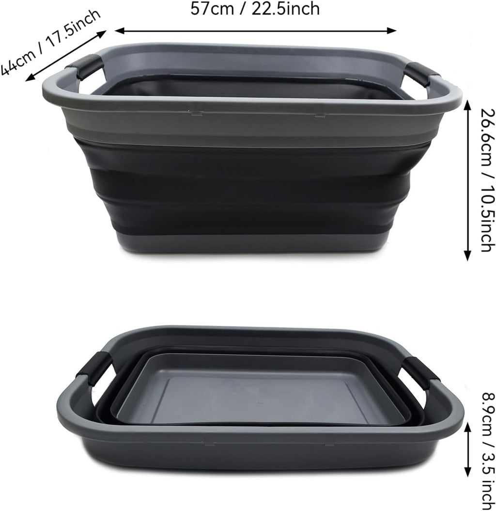 SAMMART 41L (10.8 gallon) Collapsible Plastic Laundry Basket - Foldable Pop Up Storage Container/Organizer - Portable Washing Tub - Space Saving Hamper/Basket, (Rectangular, Grey/Black)