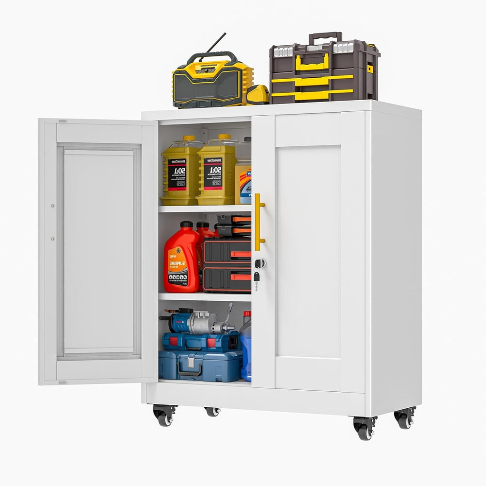 Metal Storage Cabinet with Wheels, 36" Tall Locking Storage Cabinet with...