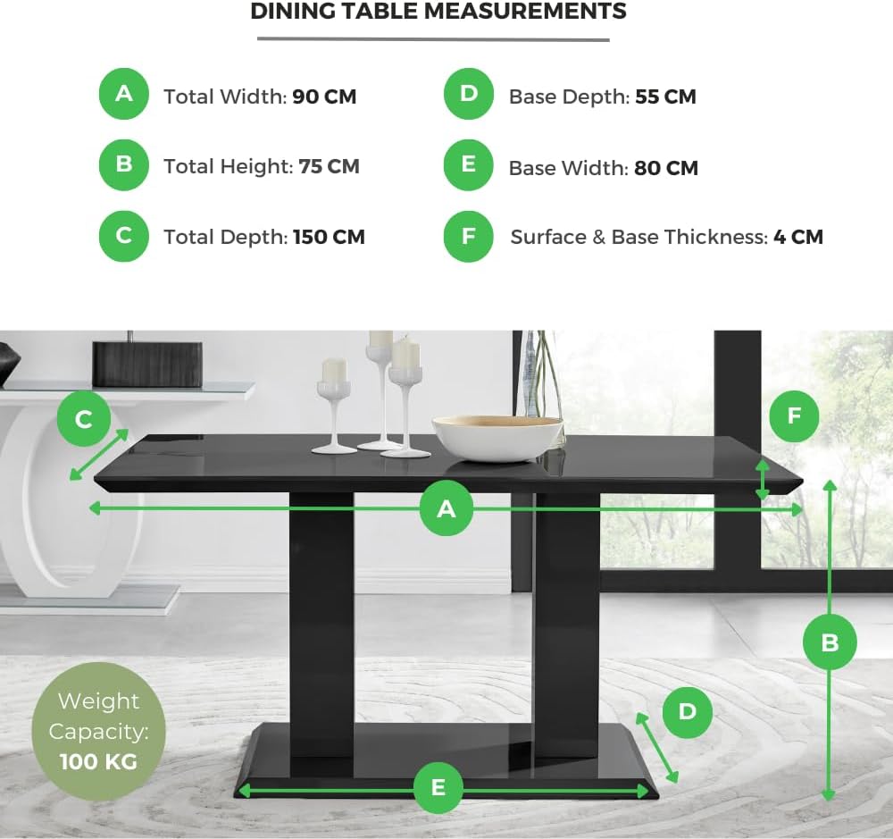 Furniturebox Imperia High Gloss Rectangular Dining Table – Multiple Colors Av...