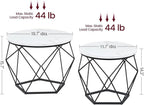 VASAGLE Small Coffee Table Set of 2, Round Coffee Table with Steel Frame, Side End Table for Living Room, Bedroom, Office, Marble White and Ink Black
