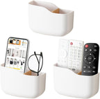 SUNFICON Wall Mount Remote Control Holders 3 Pack Adhesive Media Player Controller Holder Universal TV Remote Organizer Caddy Box Tray Hollow Bottom Phone Charging Home Office Desk Nightstand White