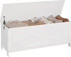 47.2" Toy Chest, Sturdy Entryway Storage Chest with Safety Hinge, Retro Toy Box, Wooden Look Accent Furniture for Living Room, Bedroom, White SCBW48801