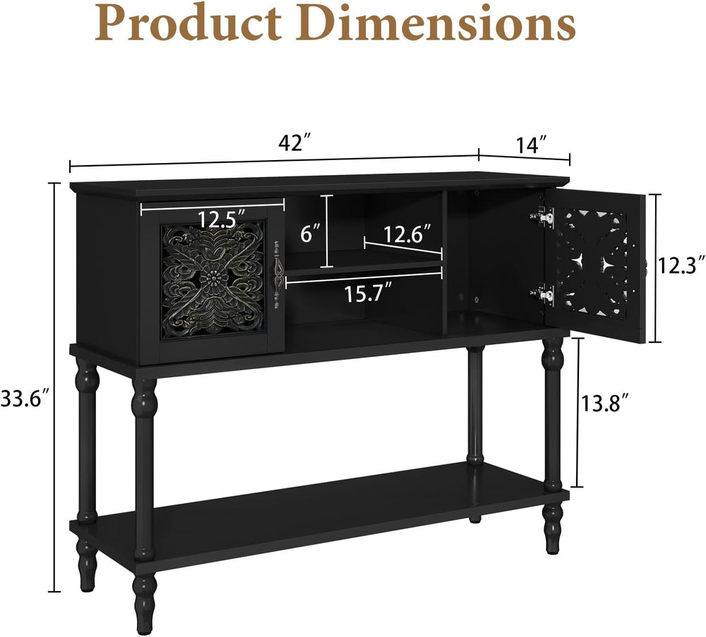 ARTPOWER 42" Vintage Console Table with Hand-Carved Doors for Hallway,Bl...