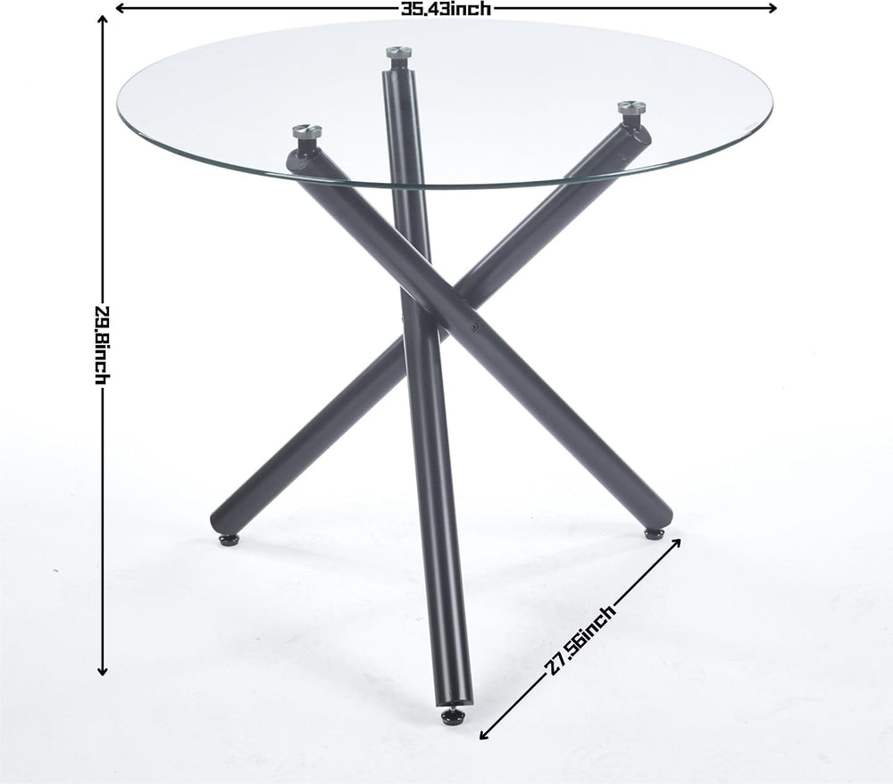 40'' Round Glass Dining Table,Modern Kitchen Table for 2-6 People,Din...