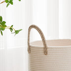 VIPOSCO Large Laundry Hamper, Tall Woven Rope Storage Basket for Blanket, Toys, Dirty Clothes in Living Room, Bathroom, Bedroom - 53L White & Brown