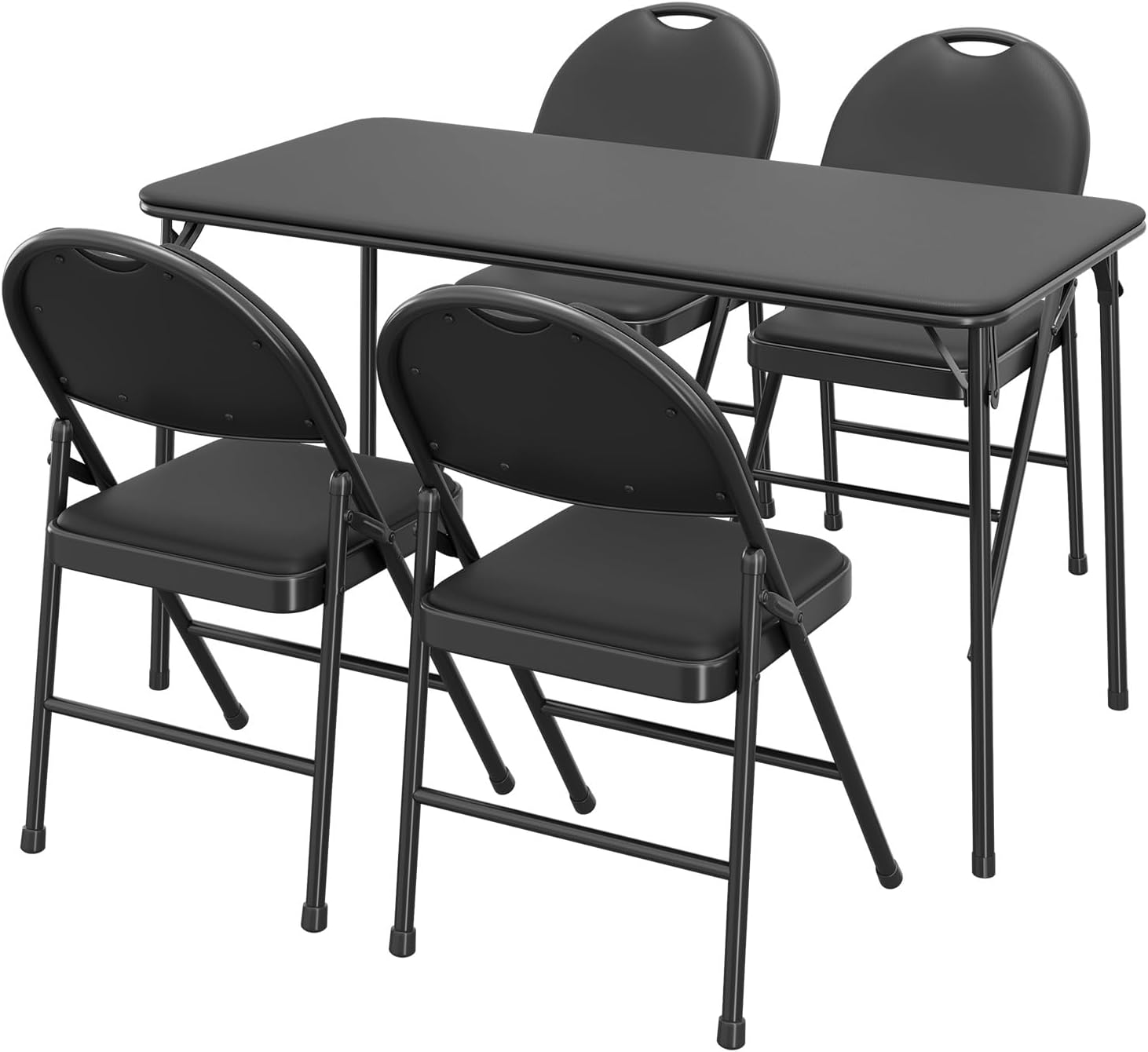 coucheta 5-Piece Rectangle Folding Table and Chairs Set, Foldable Portable Card Table and Chairs, Scratch & Stain Resistant Tabletop, for Dining Room, Living Room, Office, Camping, Gatherings, Black