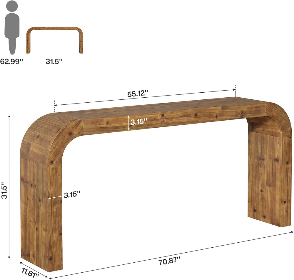 71" Solid Wood Console Table, Farmhouse Waterfall Sofa Table with Curved...