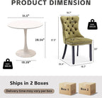 3-Pieces 31.5" Round Dining Table Set for 2,White Dining Table & 2 Velvet Upholstered Dining Chairs for Kitchen Dining Room Apartment Small Space(White Table & Olive Green Chairs)