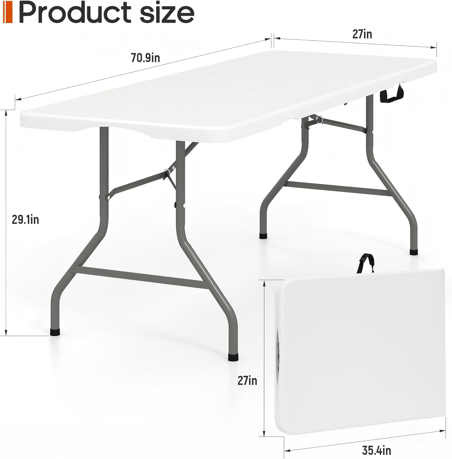 Folding Table 6FT 350 LBS Heavy Duty Foldable Table with 18% Thicker HDPE Waterproof Top, Portable Fold in Half with Handle, Reinforced Steel Frame for Indoor Outdoor Party Events