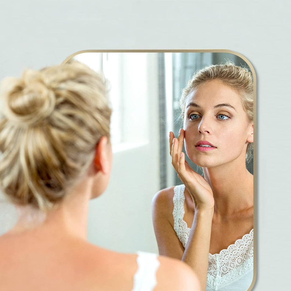 22x30 Inch Gold Bathroom Mirror, Brushed Brass Gold Metal Framed Rectangular ...