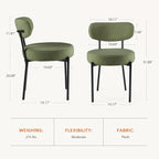 DUMOS Dining Chairs Set of 6, Mid Century Modern Chair Round Upholstered Curved Backrest, Kitchen Vanity Living Room Chairs with Black Metal Legs, Green