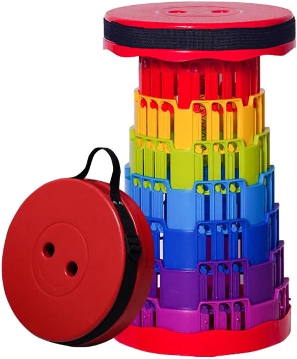 Portable Folding Stool for Queuing and Bus Waiting, Adjustable Plastic Seat with Durable Construction，Rainbow Color
