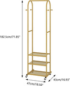 Heavy Duty Clothing Rack with Wheels,Modern Garment Rack with 3 Metal Shelves, 71.8Inches Display Rack for Hanging Clothes, Hanging Rod for Small Space,Gold