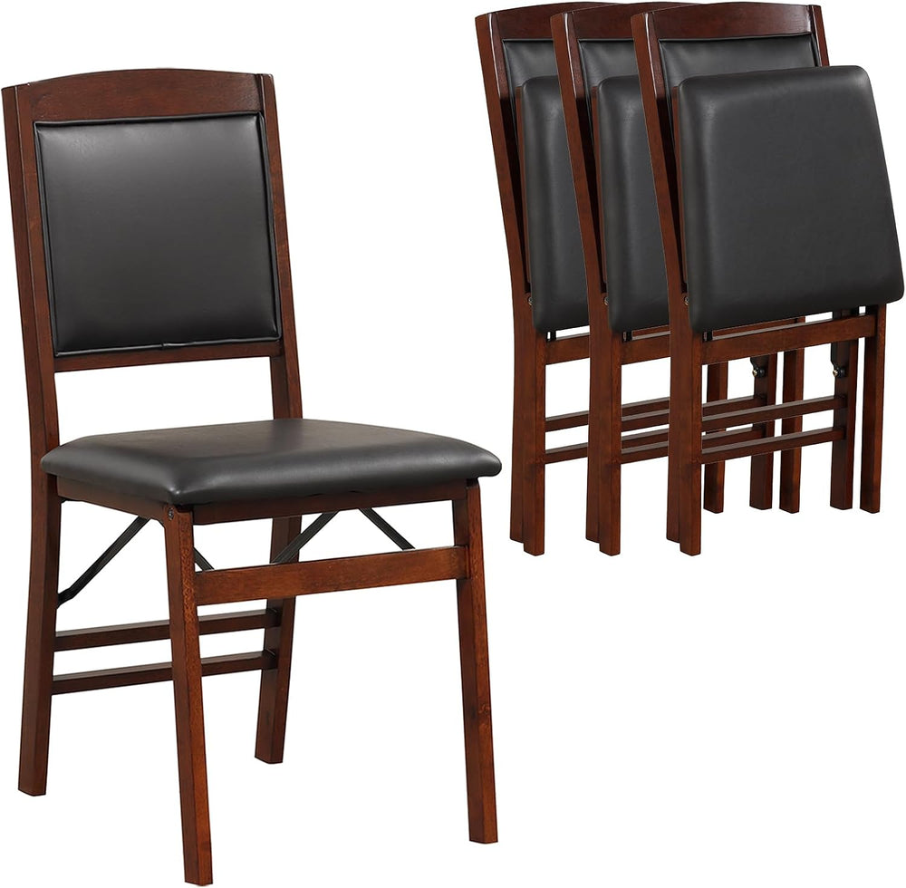 KOTEK Folding Dining Chairs Set of 4, Wooden Kitchen Chairs with Padded Seat ...