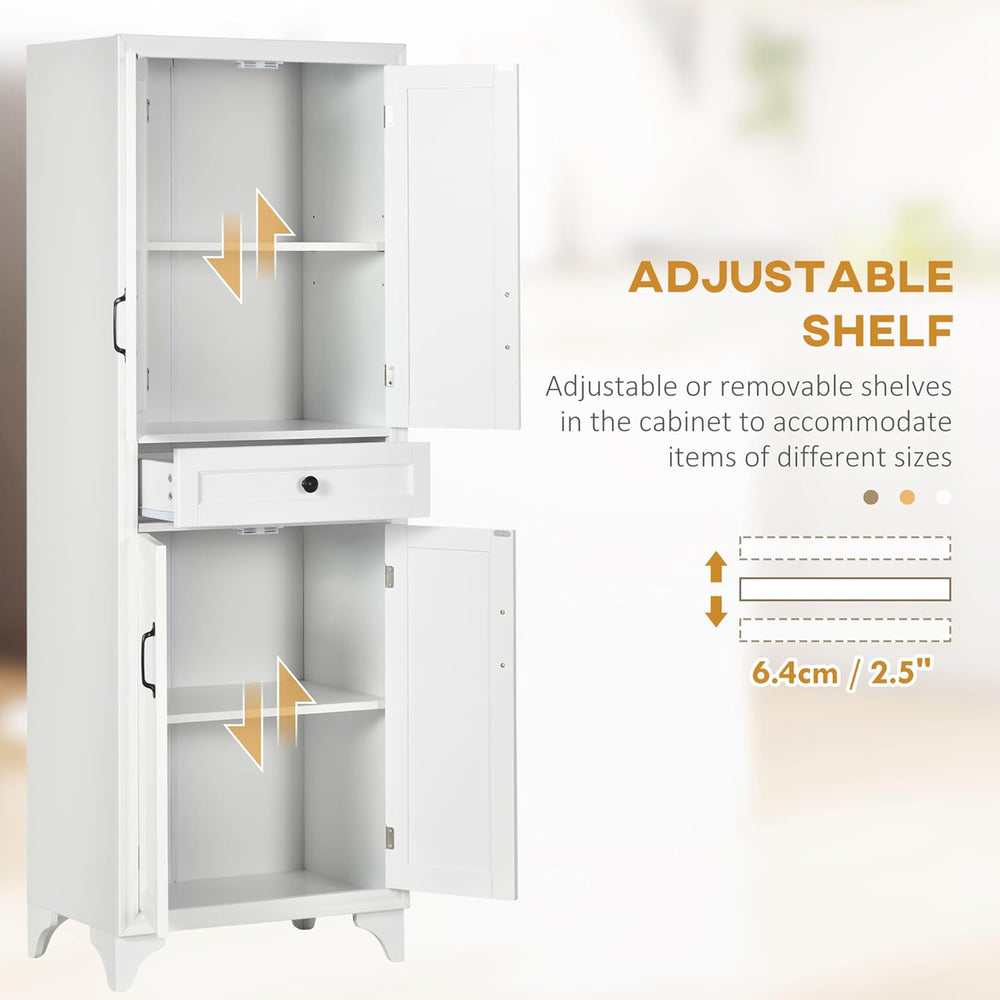 67" Tall Kitchen Pantry Cabinet, 4-Door Storage with Drawer & Adjust...