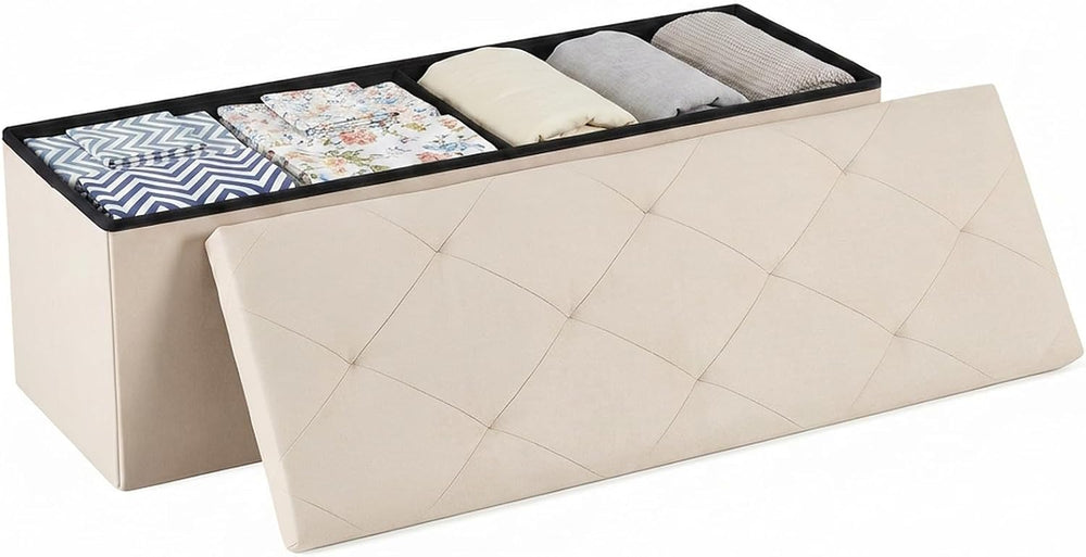 DUMOS 43 Inch Folding Storage Ottoman Bench, Durable Ottoman with Storage