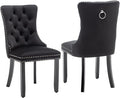 Kiztir Velvet Dining Chairs Set of 2, Upholstered Dining Room Chairs with Ring Pull Trim and Button Back, Luxury Tufted Modern Dining Chair for Living Room, Bedroom, Kitchen (Black)