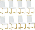 AZmac Modern Leather Dining Chairs Set of 8,Armless Kitchen Chairs,Dining Room Chairs with Upholstered Padded Seat and Sturdy Gold Legs for Dining Room,Kitchen (Set of 8, White-Gold Leg)