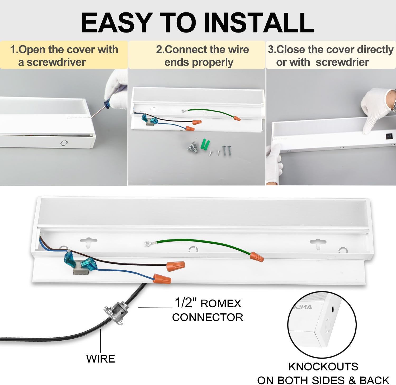Ansen 3Packs of Under Cabinet Lights for Kitchen, 48in 26W 1720LM, Dimmable Hardwire Led Light for Closet, CRI>92, R9>90, 3 Color Temperature, 3000K/4000K/5000K(Warm White, Cool White, Daylight)