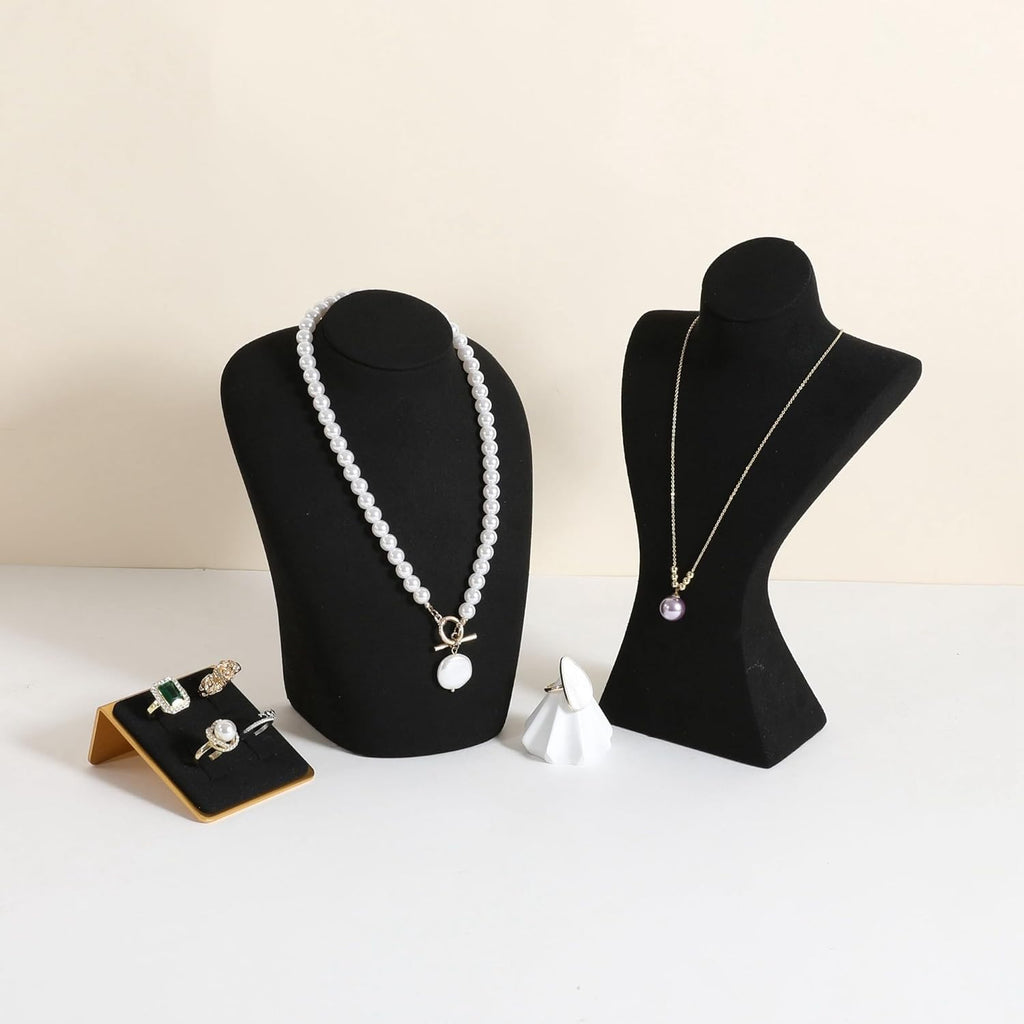 GemeShou Black necklace hanger jewelry organizer, Velvet jewelry stand necklace holder, jewelry mannequin bust for necklaces, Jewelry boutique store photography props【Black-Medium height 7.87 inch】