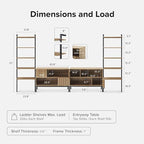 mopio Norwin 4 Piece Entertainment Center with Storage, 70" TV Stand, Industrial Modern Television Accent Cabinet, Oak Wood Media Console Table with 5-Tier Shelf Bookcase (5-Tier Display Set)