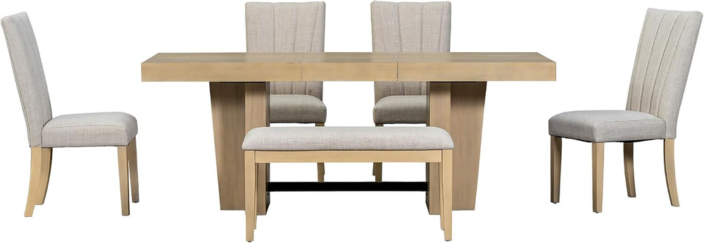 LUMISOL Farmhouse Dining Table Set for 6, Extendable Kitchen Table Set with B...
